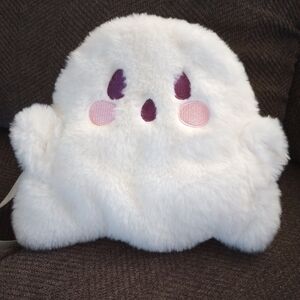 White Plush Ghost Mini Backpack with Pink & Purple Face